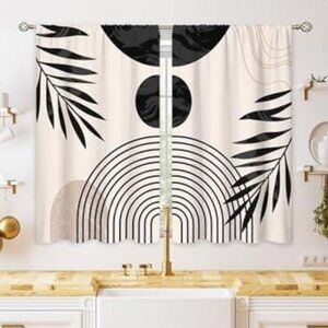 Oolygoo Small Kitchen Curtains Beige Grey Abstract Mid Century Decor, 36x24 Inch